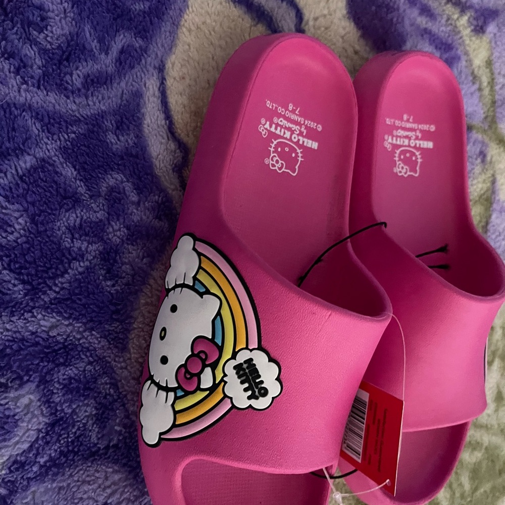 Hello Kitty Pink Slide Sandals with Rainbow Patch - Picture 2 of 5